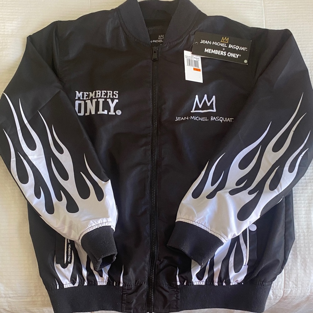 Members Only Black and White Flame Bomber Light Jacket